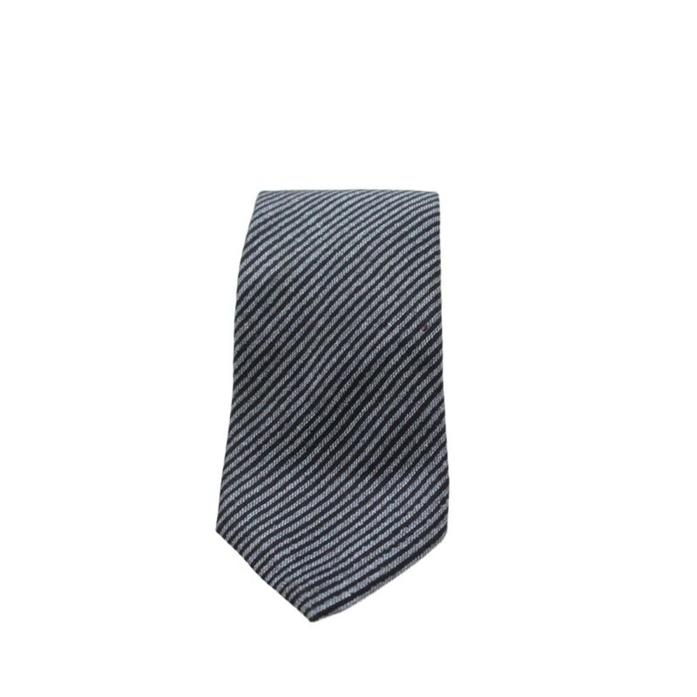 Prada Mens Silk Striped Classic Necktie Grey Black